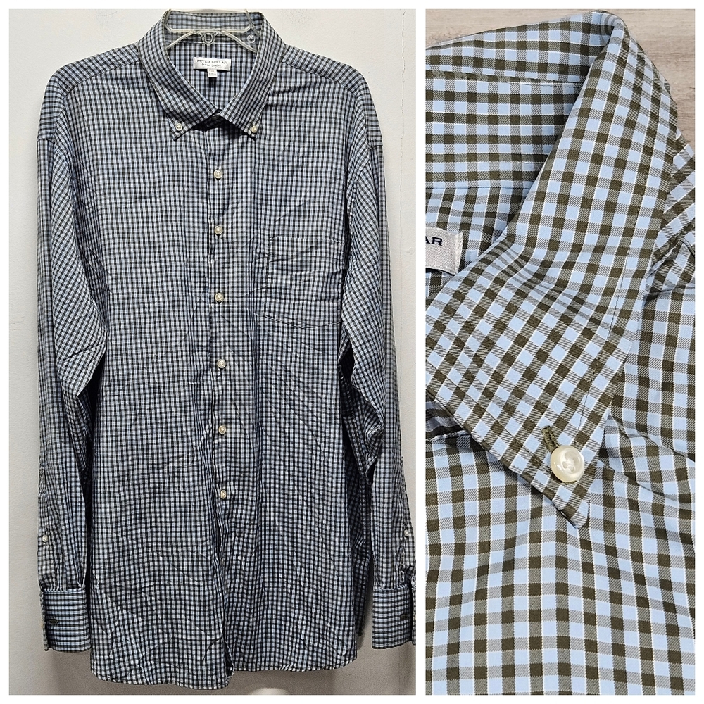 Peter Millar Summer Comfort Gingham Check Button Down Shirt XXL Stretch Classic